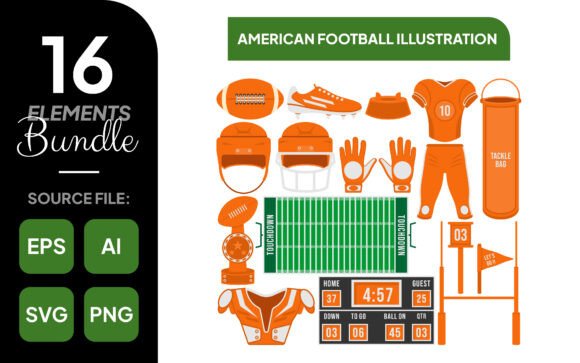American Football Illustration Bundle: Dynamic Design Elements