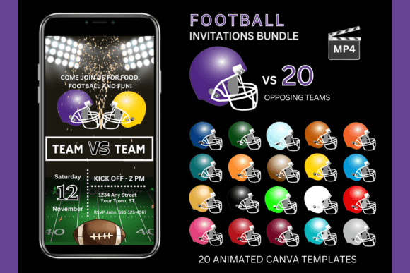 Football Invite: Purple Team Bundle - Game Day Spirit